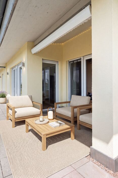 Rooftop terrace with a distant view