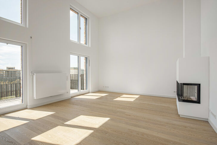 Wohnbereich mit Panorama-Kamin