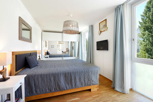 A walk-in dressing room can be created in the good sized master bedroom