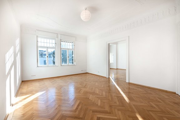 Dining room with original stucco