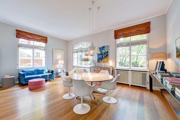 Light filled living and dining area