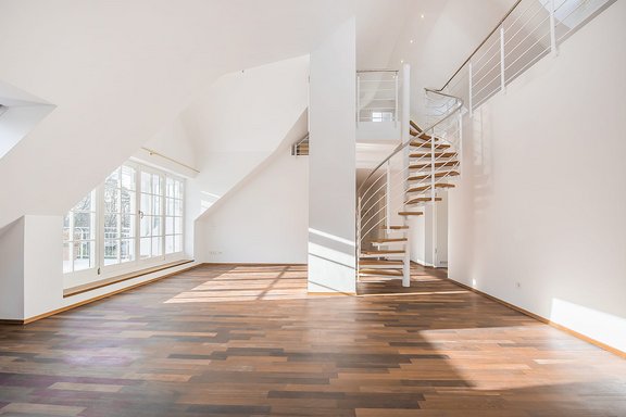 Sunlit living and dining area