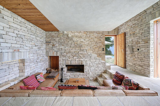 Lowered lounge by the fireplace