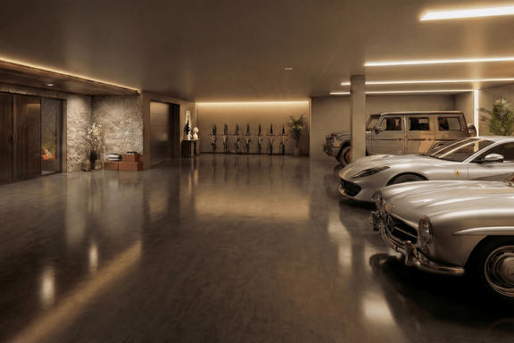 Designgarage mit Platz für mehrere Fahrzeuge (Visualisierung)