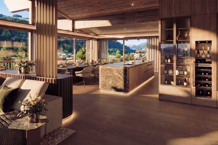 Conceptual rendering of a luxurious living and dining area