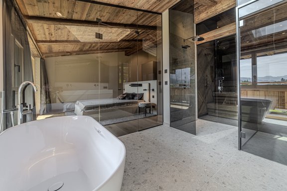 En suite bathroom with sauna