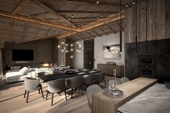 Open kitchen with dining area - visualization