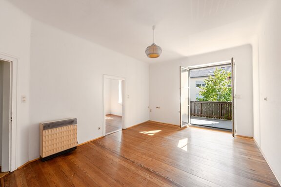 South-facing balcony on the upper floor