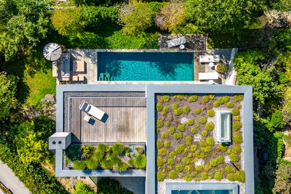 High-tech villa from the air