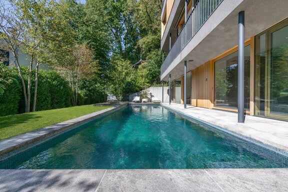 Idyllic Southwest-style garden with a pool