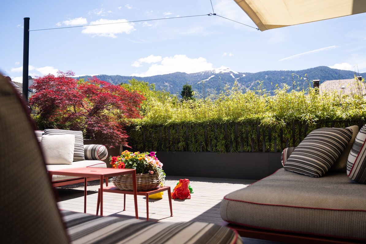Sunny terrace with a view of the South Tyrolean mountains