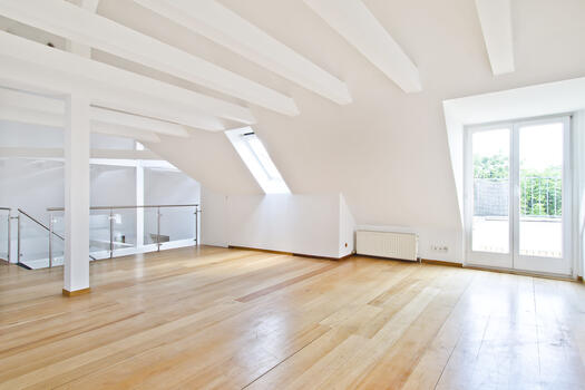 Bright living area with access to the roof terrace