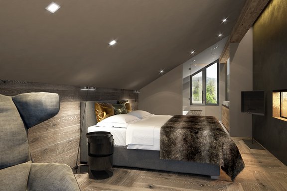 Illustration bedroom with master bathroom