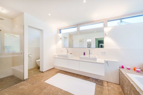 Stylish bathroom with skylights