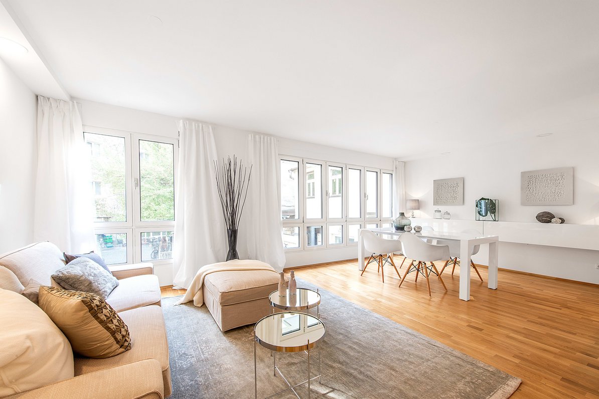 Light filled living and dining area