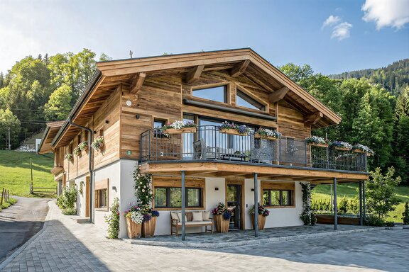 Chalet-style architecture with a panoramic balcony