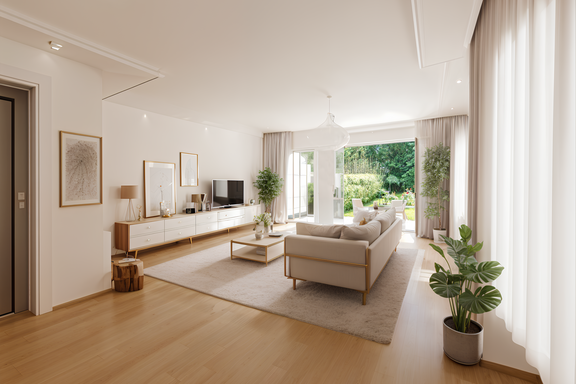 Lichtdurchfluteter Wohnbereich (visualisiert)