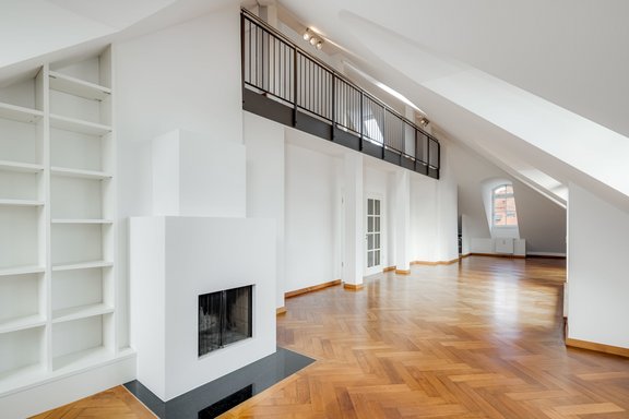 Open fireplace in the living area