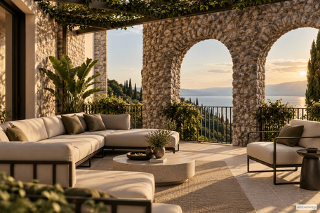 Maisonette über zwei Ebenen, eigener Garten, Blick über den Gardasee und Zugang zum Golfplatz