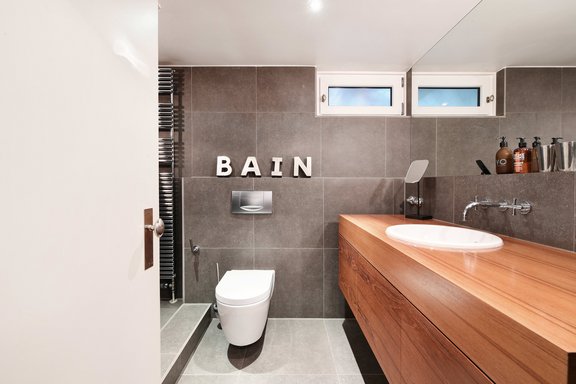 Modern designed shower room in the garden floor