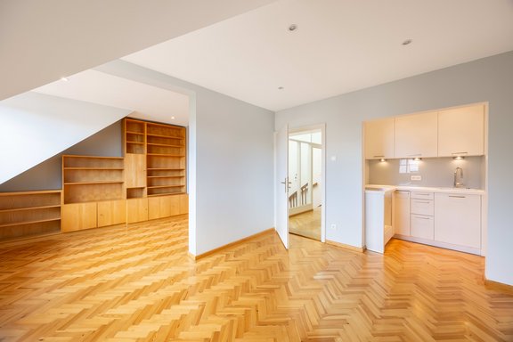 Attic studio with a built-in kitchen