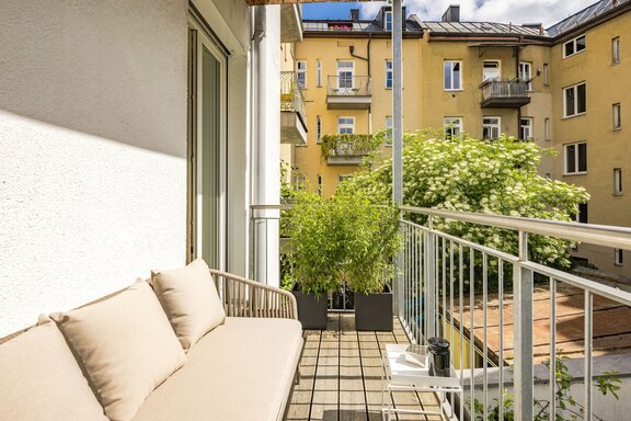 South-east-facing balcony in the bedroom