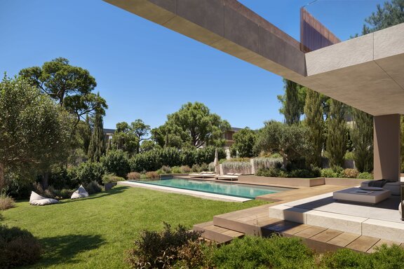 Enclosed patio with a view of the garden (rendering)