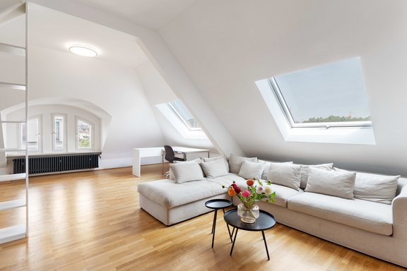 Living area with skylights