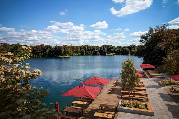 Beer garden with lake view (visualization)