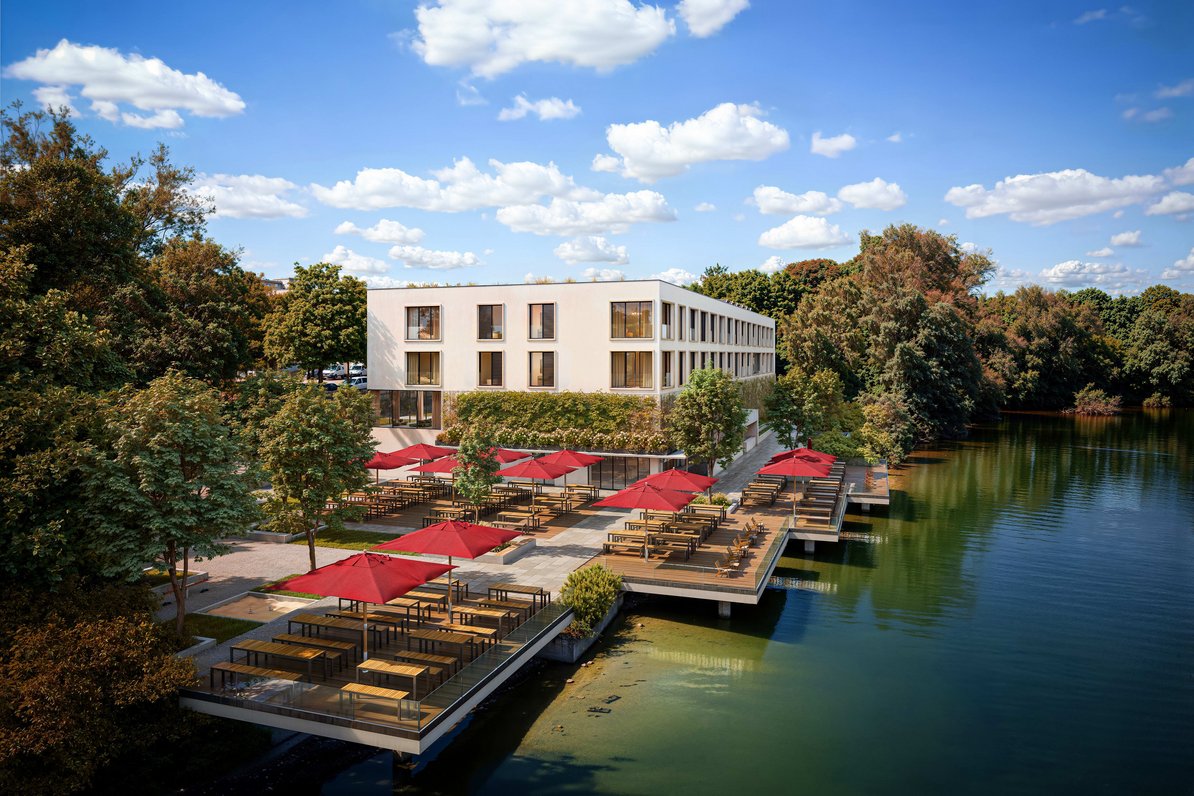 Hotel with beer garden directly on the lake (visualization)