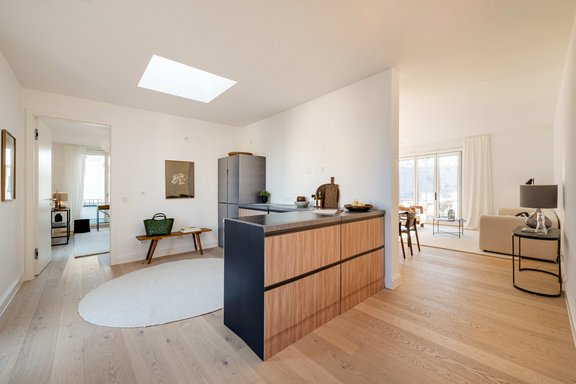 Bright cooking area with skylight