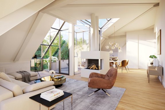 Wohnzimmer mit Kamin