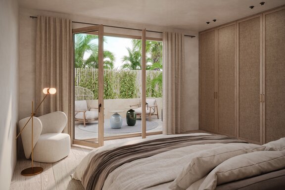 Ruhiger Schlafbereich mit Zugang zur privaten Terrasse (Visualisierung)