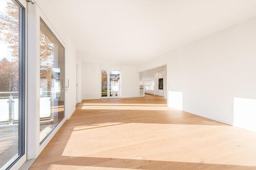 Living area with open kitchen