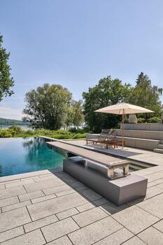 Pool with a lake view