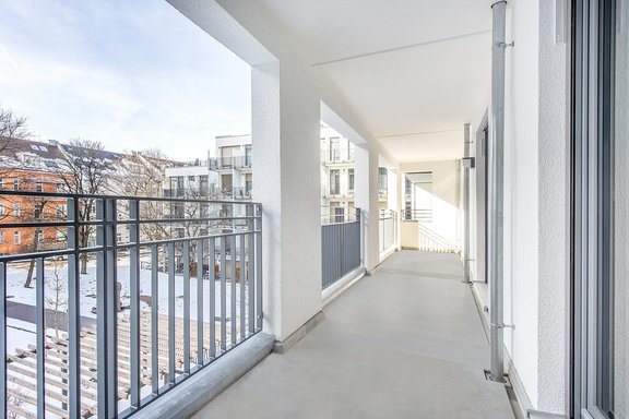 Large balcony with view into the inner courtyard