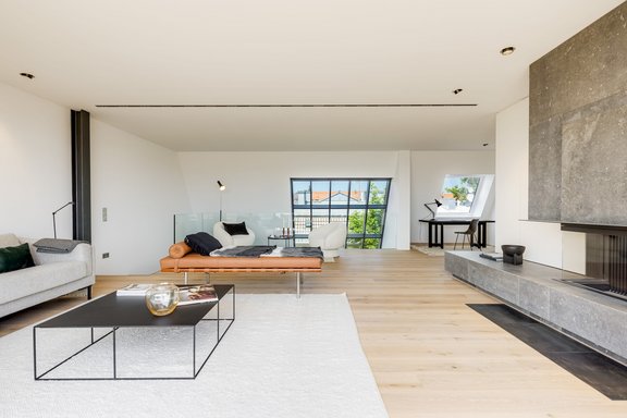 Wohnebene mit Holz-Kamin