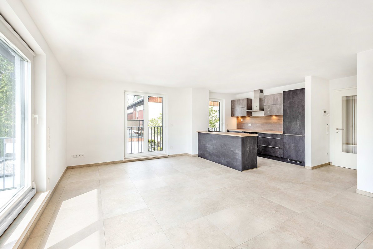 Living area with open kitchen