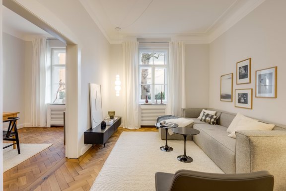 Living room with fireplace connection