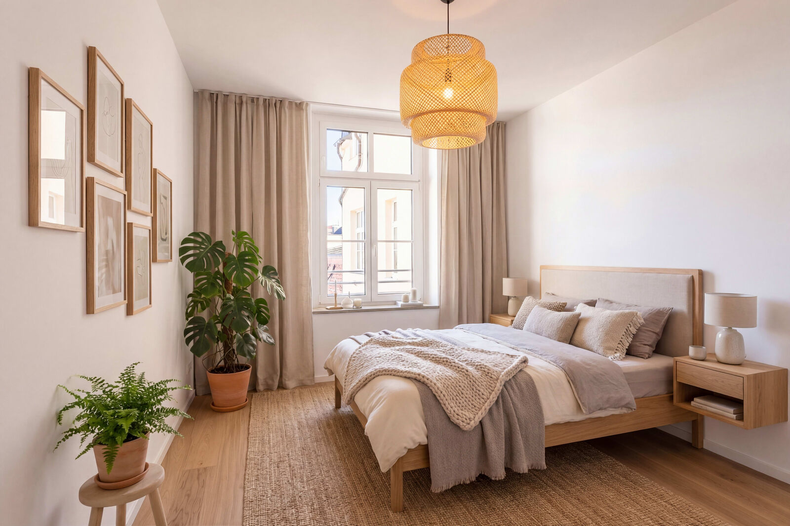 Schlafzimmer mit reichlich Stellflächen (virtuell möbliert)