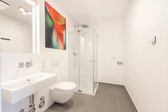 Shower room with washing machine connection