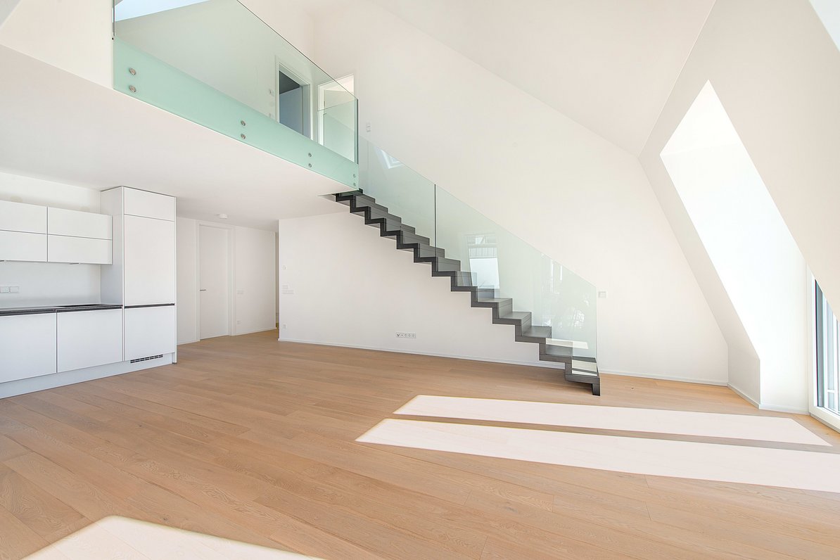Living/dining area with gallery level