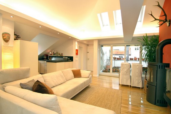 Living area with fireplace