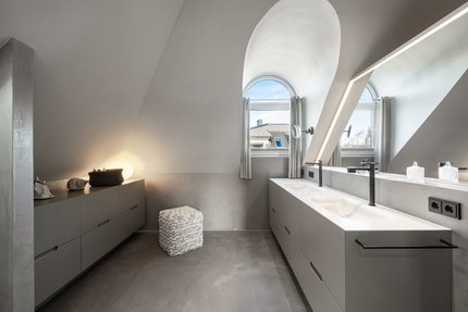 Master bathroom on the top floor with architectural charm