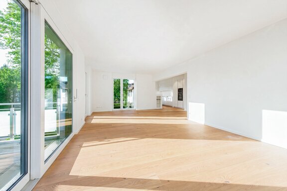 Living area with open kitchen