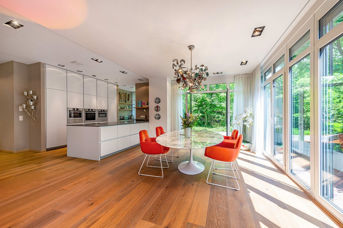 Open kitchen and dining area
