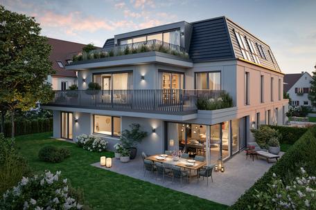 Hochklassige Neubau-Villa mit 4-Zimmer-Gartenwohnung und spektakulärem Penthouse in Solln