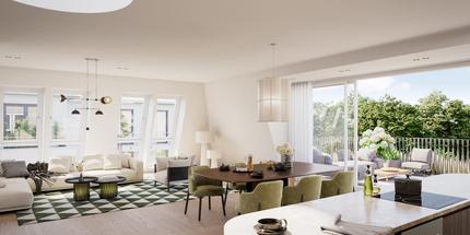 Neubau: Exklusives Penthouse auf einer Ebene mit Rooftop-Terrasse und Blick ins Grüne