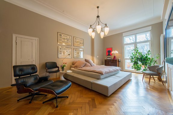 Living room with balcony (currently used as bedroom)