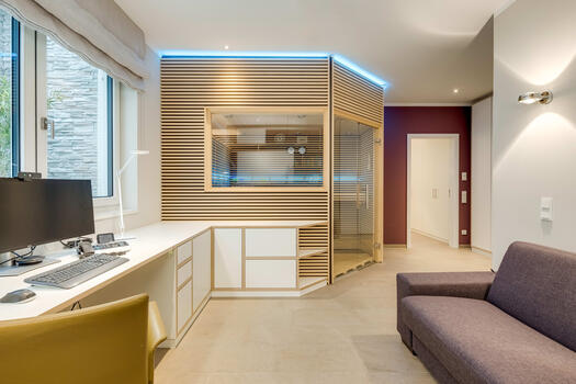 Hobby room with sauna and bathroom